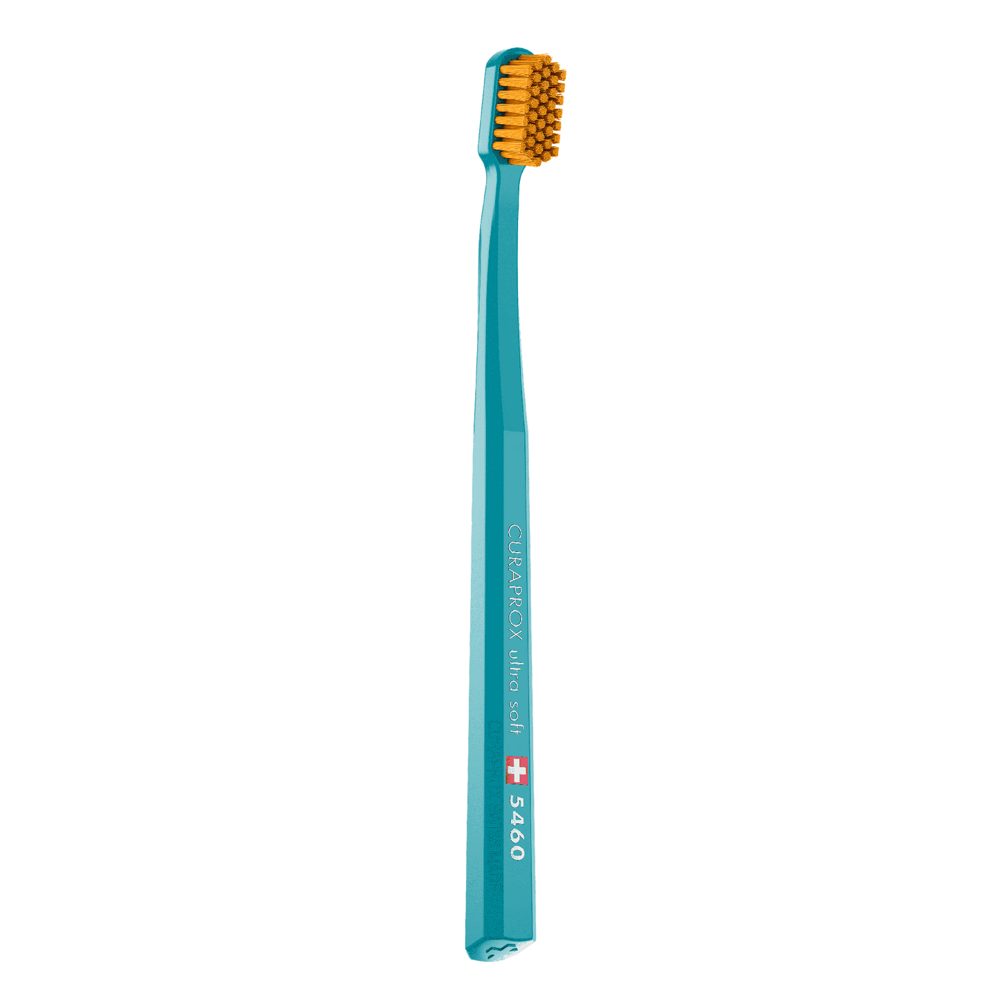Curaprox CS 5460 ultra soft toothbrush with teal handle and orange bristles for gentle, effective dental cleaning.