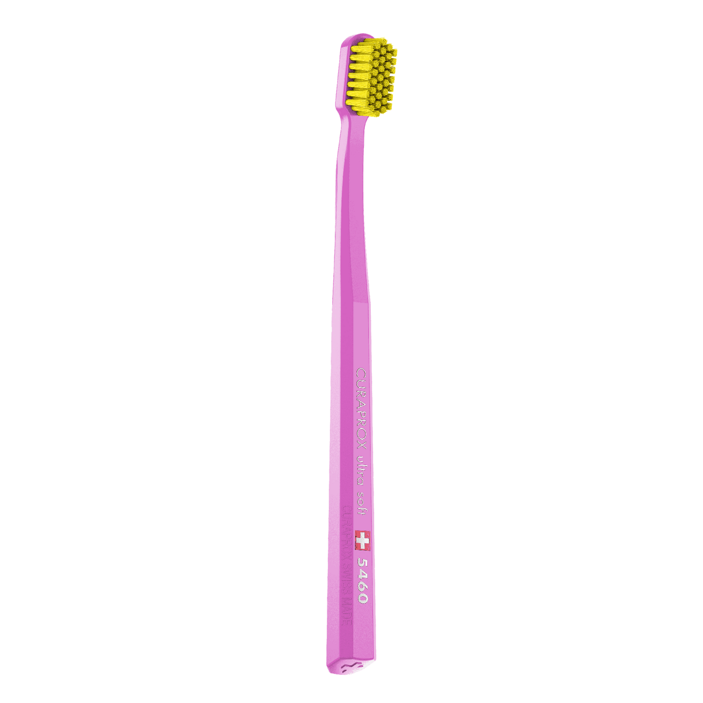 Curaprox CS 5460 ultra soft toothbrush with angled head and dense yellow bristles for gentle and effective cleaning.