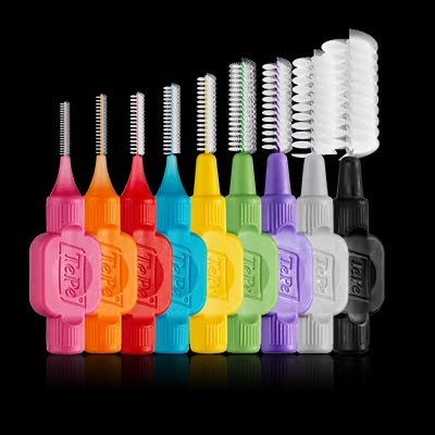 TePe Interdental Brushes original 8 pack in multiple colors for effective plaque removal between teeth and implants