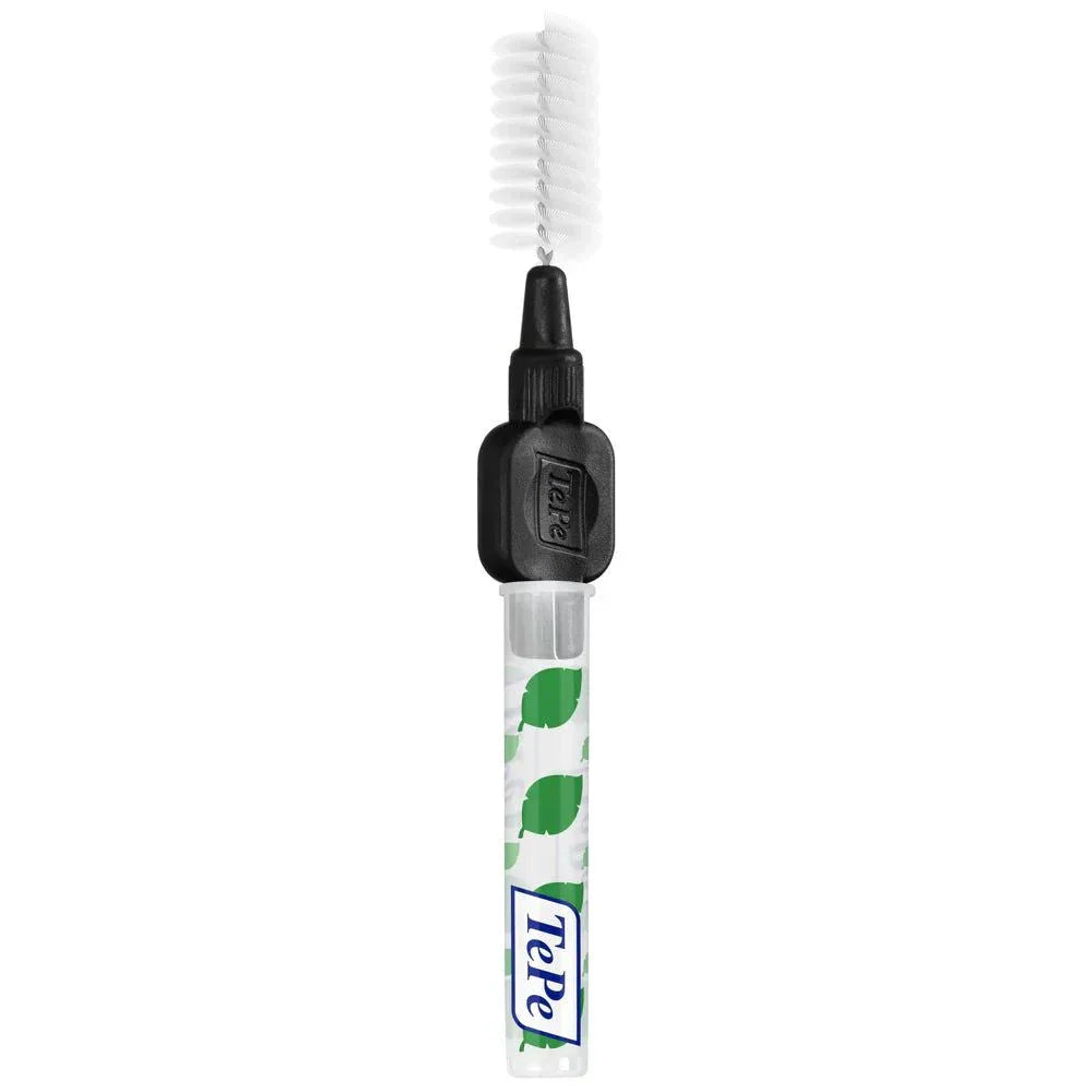 TePe Interdental Brush with plastic-coated wire for gentle cleaning between teeth and dental implants.
