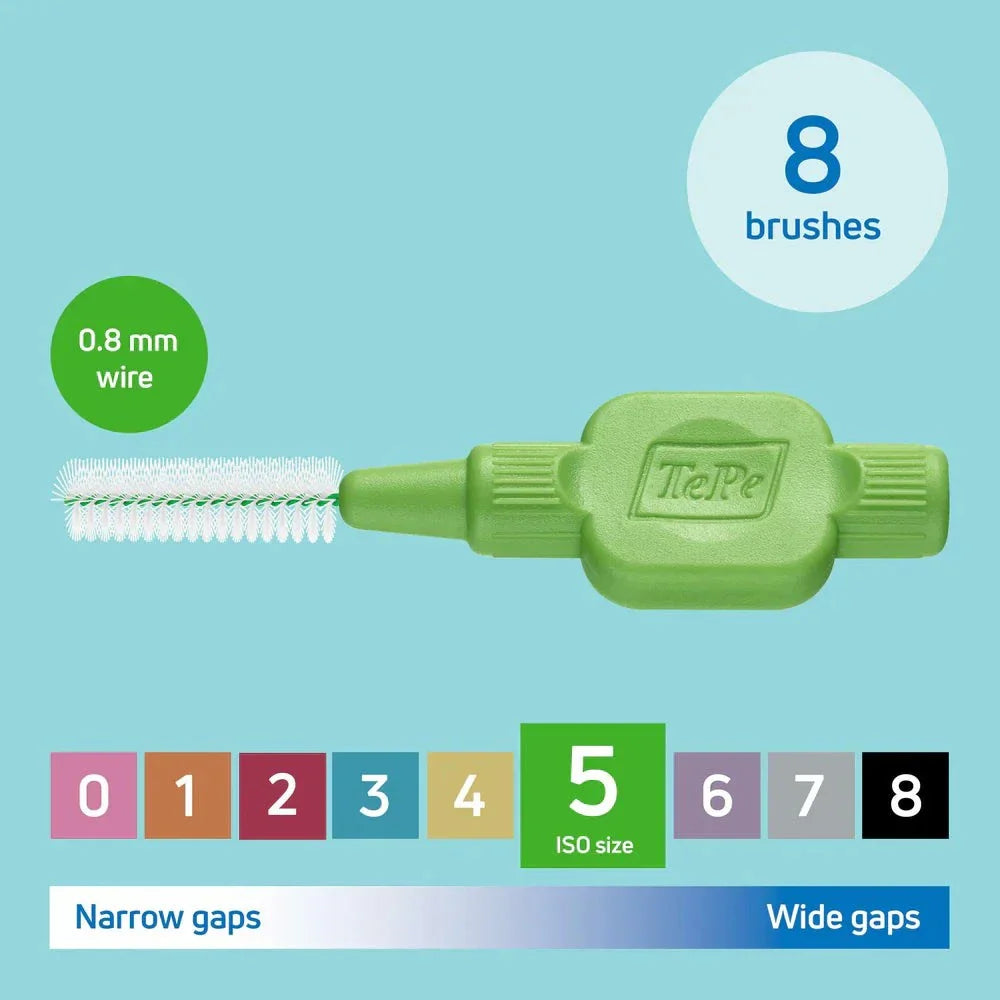 TePe Interdental Brushes pack of 8 for cleaning narrow to wide gaps between teeth with 0.8mm wire size