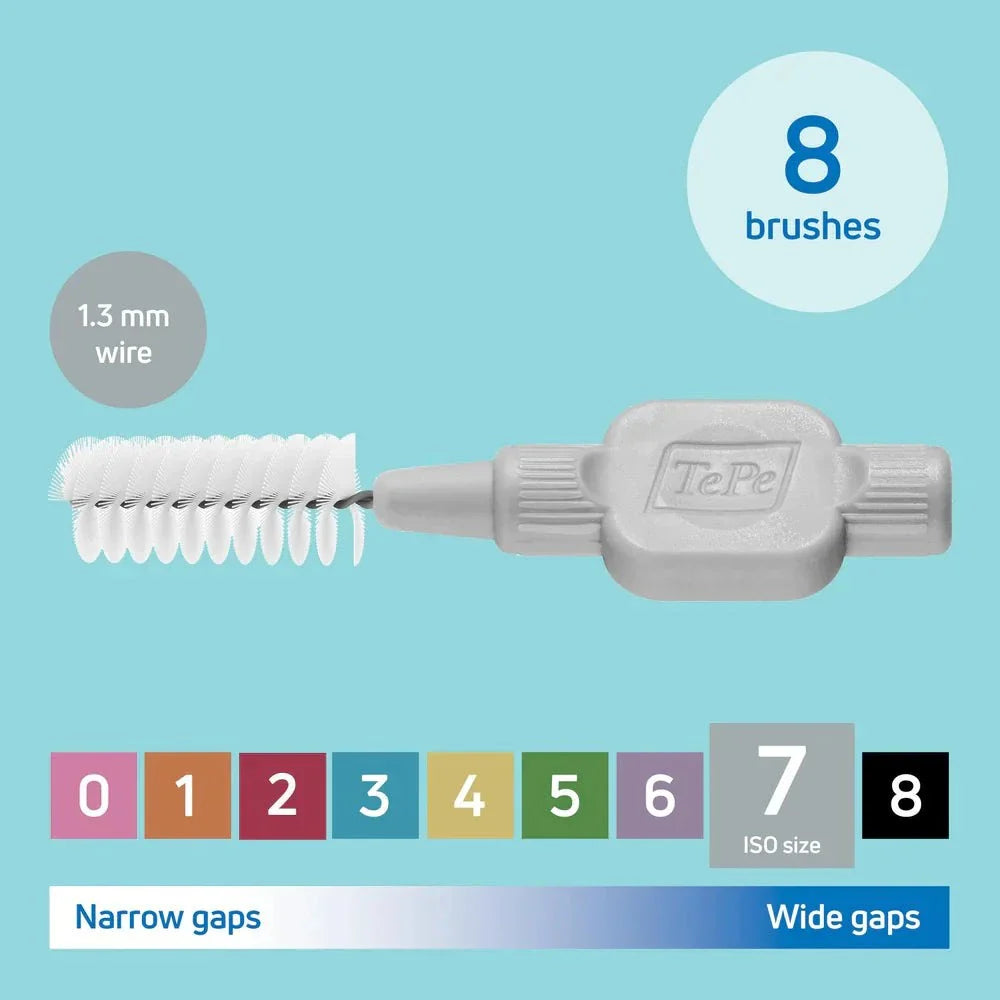 TePe Interdental Brushes 8 pack with 1.3mm wire for cleaning wide dental gaps
