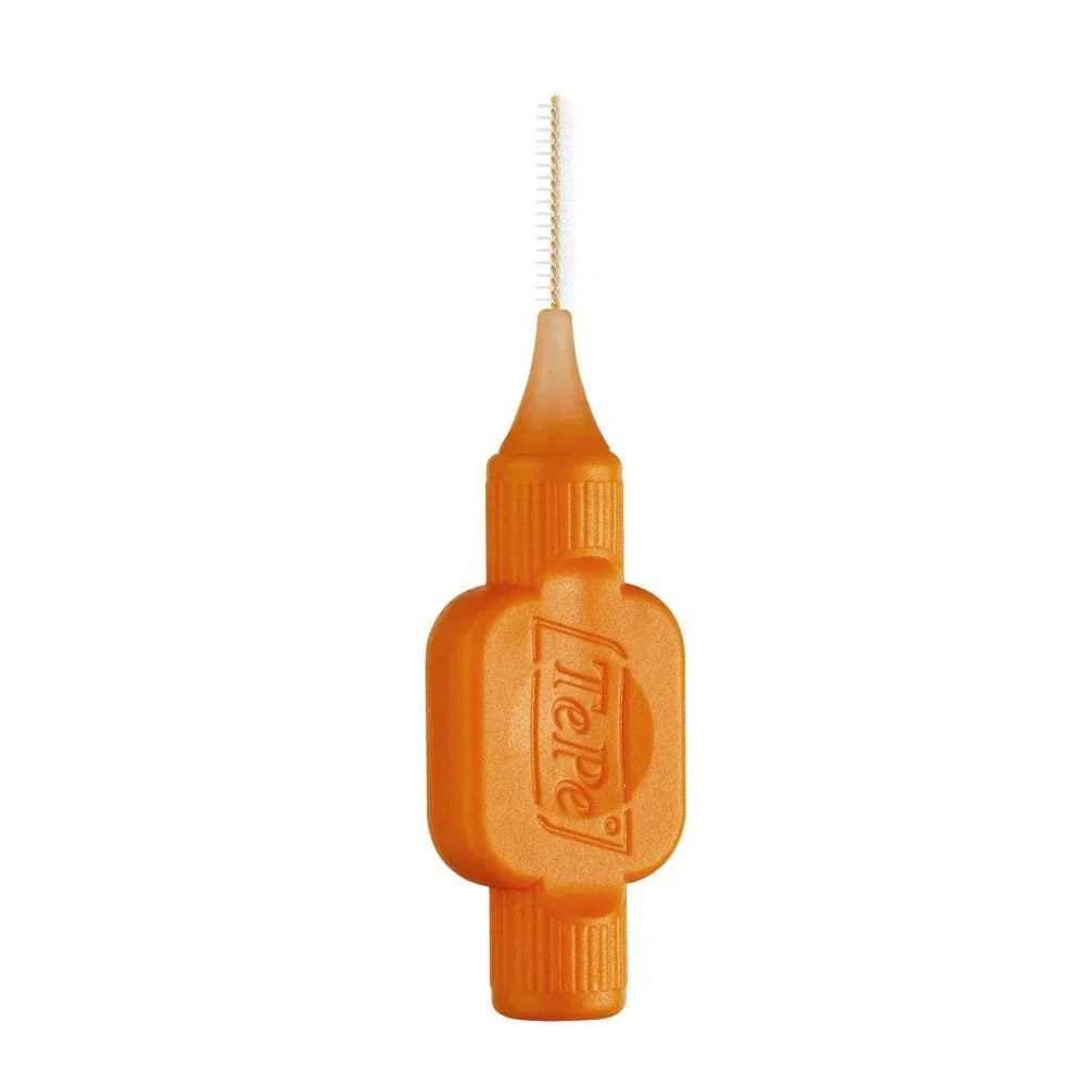 TePe Interdental Brush orange handle close-up for effective plaque removal between teeth
