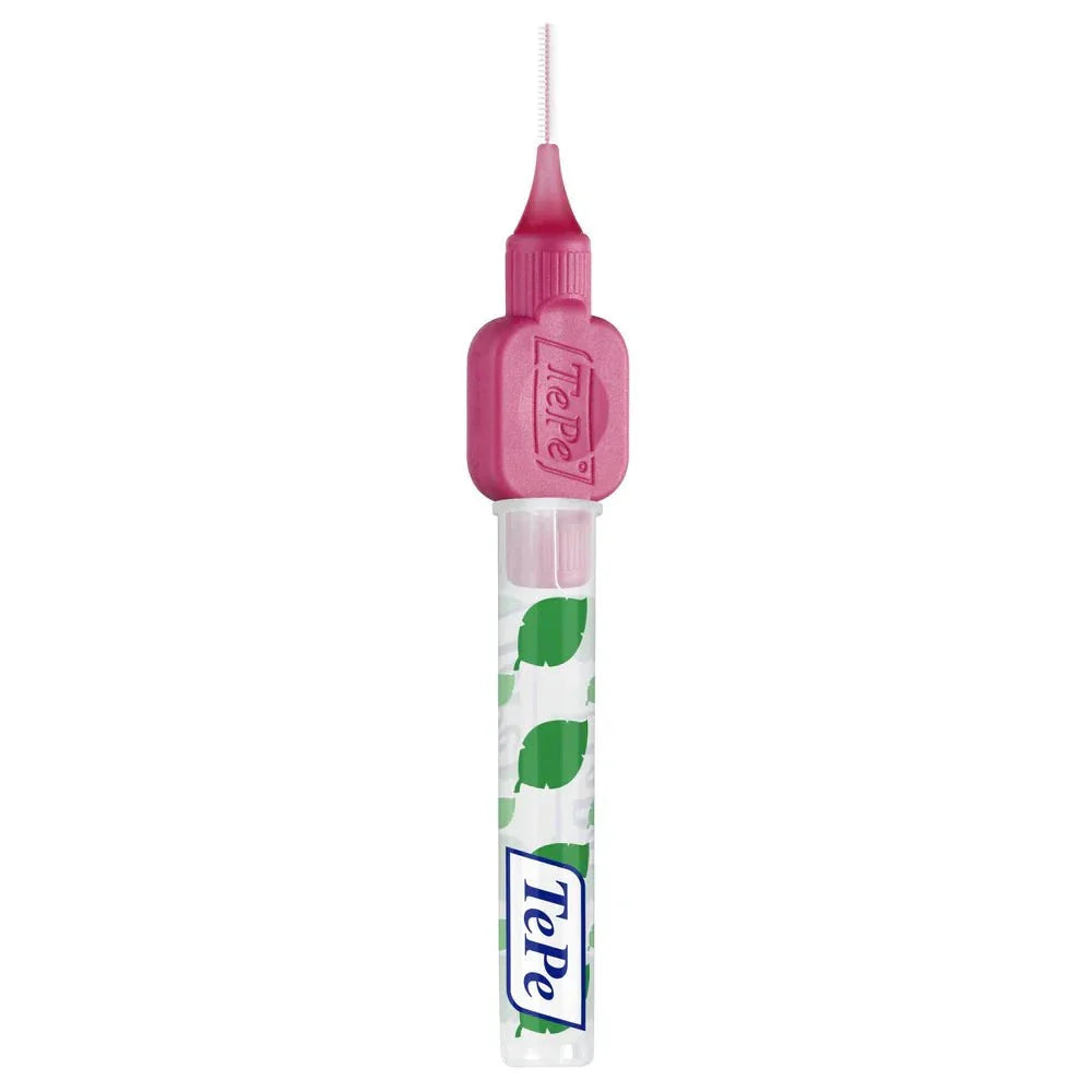 TePe Interdental Brush with pink handle for cleaning between teeth and removing plaque