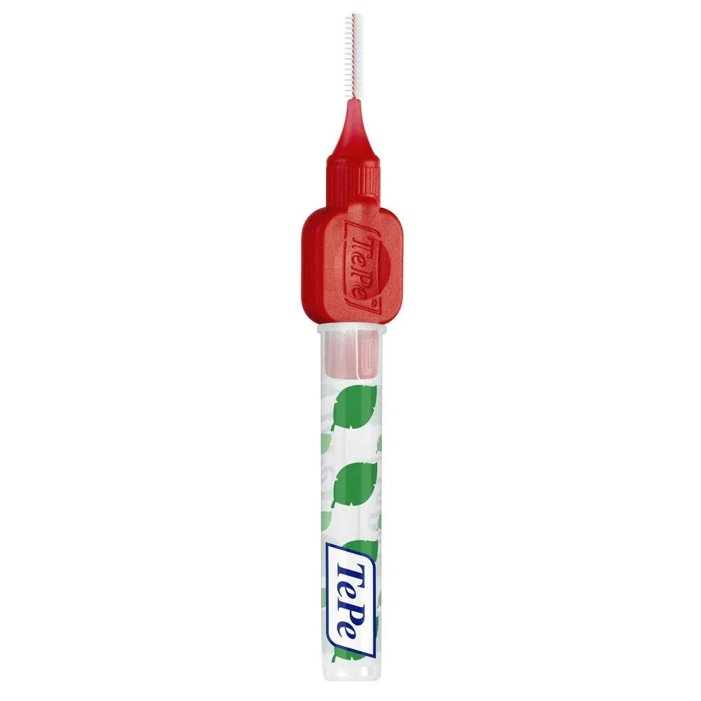 TePe Interdental Brushes Original 8 pack with red handle for cleaning between teeth and removing plaque effectively.